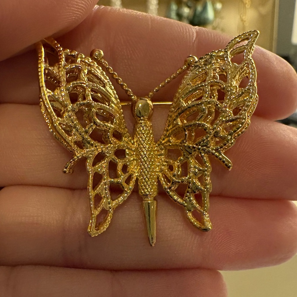 Monet Gold Tone Butterfly Brooch